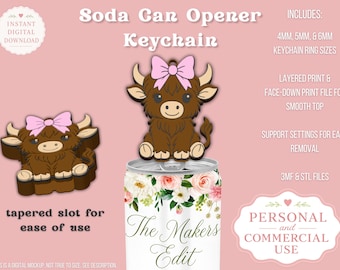 Soda Can Tab Opener 3D Printer File | Highland Cow Coquette Bow STL 3MF | Commercial Use