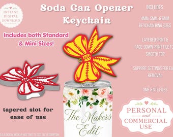 Soda Can Tab Opener Keychain 3D Printer File | Baseball Softball Bow | STL 3MF | Commercial Use | Nail Saver Keychain