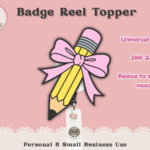 Badge Reel Topper 3D Printer File | Pencil Coquette Bow STL 3MF | Teacher image 1