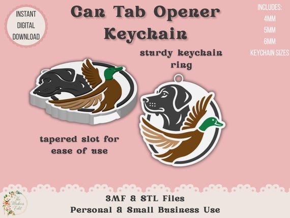 Soda Can Tab Opener Keychain 3D Printer File | Hunting Dog and Duck | STL 3MF