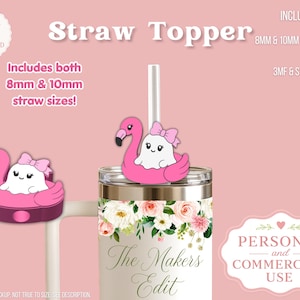 Straw Topper 3D Printer File | Ghost Flamingo Pool Float STL 3MF Tumbler Accessories