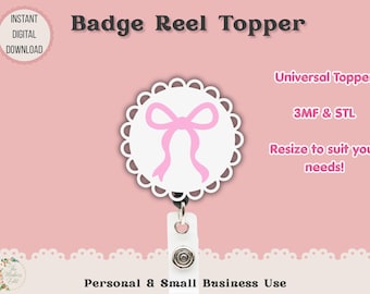 Badge Reel Topper 3D Printer File | Scalloped Circle Coquette Bow STL 3MF