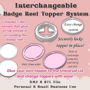 Interchangeable Badge Reel Topper System | STL 3MF File for 3D Printer