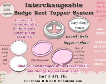 Interchangeable Badge Reel Topper System | STL 3MF File for 3D Printer