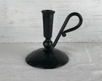 Hand Forged Gothic Candle Holder, Candlestick - Black Iron - Curled Handle - Home Decor or Gift For Mom, Couple, Wedding, Housewarming