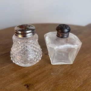 Mini Salt & Pepper Shakers Mid Century-Signed I Rice Japan-Vintage Hobnail and Cut Glass-So Cute for Kitchen Miniatures Display Decor