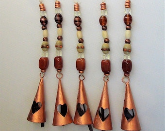 Wind Chime "ATACAMA COPPER MINE" Handmade, Unique Design w/ Glass & Copper Bells and Copper Heart Bell-Warm, Earthy, Beautiful Sun Catcher