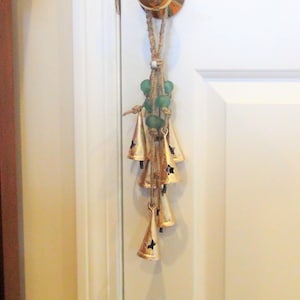 Pentagram Bell Chimes-Witch Bells-Protection Bells-Wicca Bells-Door Bells-6 Gold Bells with Stars & 6 African Glass Beads in 4 Color Choices