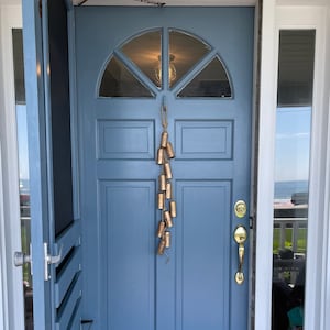 BIG BANGLE Bell Hanging-30" Long-Made With 12, 3 3/4" Rustic Gold Bells-Beautiful Sound When Opening Door-On Thick Jute-Home Decor