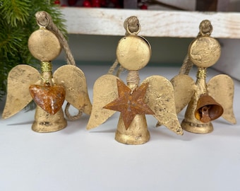 Heavenly Angel Bells w/ Star, Heart or Bell-Self Standing or Hanging-Buy 1 or Sets of 3-Holiday Home Decor-Christmas Tree Ornament, Gift