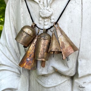 BARN BELLS in Small Sizes 5 Distinctive Golden Rustic Bells Full of Beautiful Rough Hewn Variations Perfect for ALL Home Decor image 6