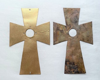 Cross Shapes in Rustic and Bright Gold - Metal Shapes for Crafts, Chimes, Hangings, DIY Projects - (Price is for One Cross)