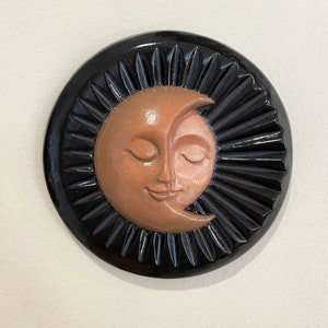 SUN MOON Art Sculpture in Black & Brown – Wall Hanging, Desk Paperweight, Inspirational Icon