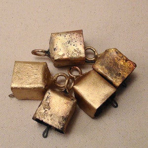 5 CUBE BELLS of Bright & Rustic Golds, Made From Recycled Sheet Metal and Brass-GREAT for All Crafts, Wind Chimes, Garden Bells
