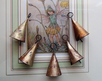 FAIRY Bells - Rustic Gold Triangular 2" Bells - For Garlands, Farmhouse Decor, Wreaths, Mobiles, Door Bells, Pet Bells, Crafts, Christmas