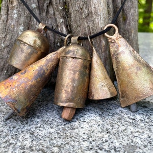 BARN BELLS in Small Sizes 5 Distinctive Golden Rustic Bells Full of Beautiful Rough Hewn Variations Perfect for ALL Home Decor image 8