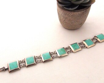Bracciale a maglie in argento sterling con turchese e rame