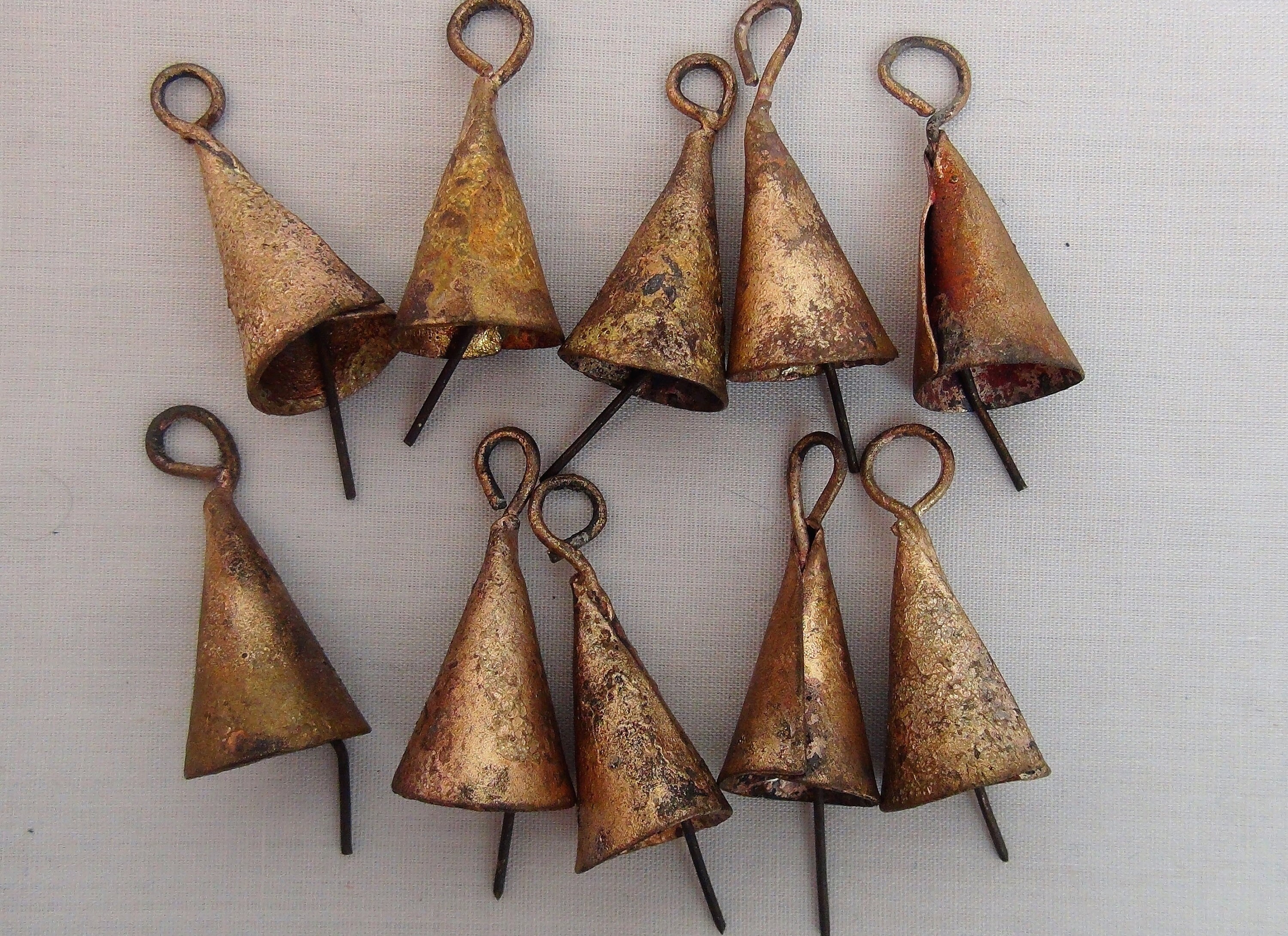 TINY Bells-10 COPPER Painted Iron Tinkling Tiny Cylindrical Bells