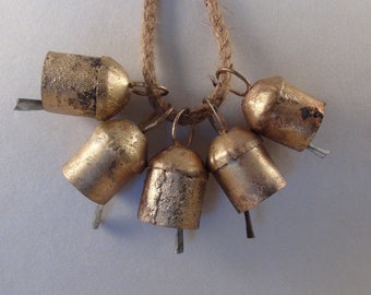 BOHO Rustic Golden Bells-Decorate for Any Occasion-5 Beautiful Bells for Crafts, Key Chains, Wreaths, Chimes, Doors, Garden