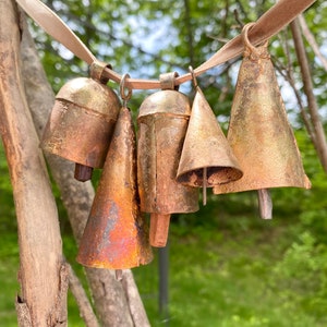 BARN BELLS in Small Sizes 5 Distinctive Golden Rustic Bells Full of Beautiful Rough Hewn Variations Perfect for ALL Home Decor image 7