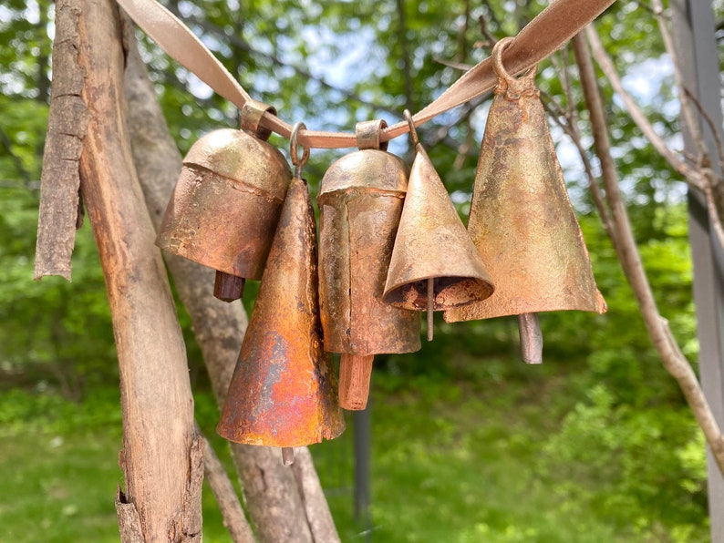 BARN BELLS in Small Sizes 5 Distinctive Golden Rustic Bells Full of Beautiful Rough Hewn Variations Perfect for ALL Home Decor image 7
