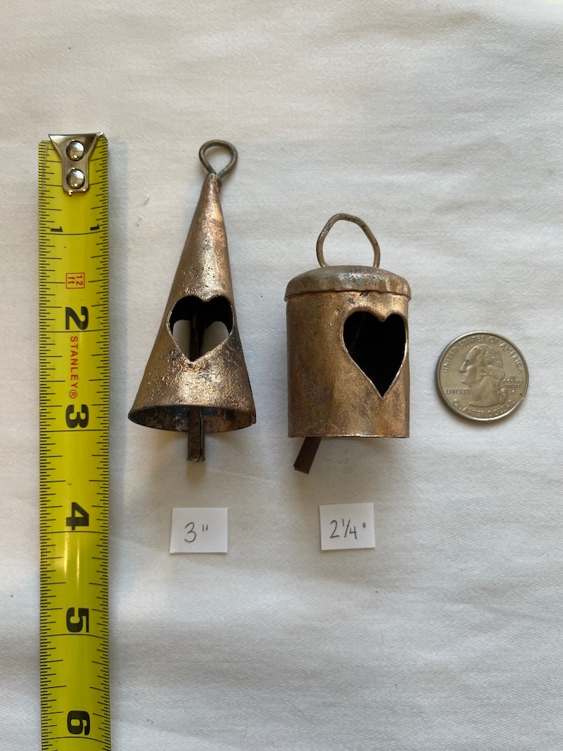 RUSTIC HEART Bells Set of Metal Gold Bells with Rustic Finish, Metal Clapper 2 1/4 For Bell Hangings, Crafts, Valentines, Christmas image 10