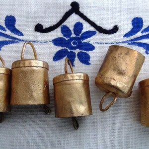BLESSED BELLS-5 Handmade Bright Gold 1 3/4&quot; Bells- For Craft Projects-Sweet Melodic Ring Tone-Make Wind Chimes, Wreath Decor, Door Ringer