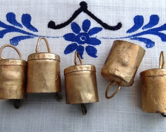 BLESSED BELLS-5 Handmade Bright Gold 1 3/4" Bells- For Craft Projects-Sweet Melodic Ring Tone-Make Wind Chimes, Wreath Decor, Door Ringer
