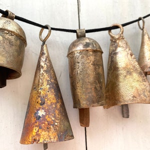 BARN BELLS in Small Sizes 5 Distinctive Golden Rustic Bells Full of Beautiful Rough Hewn Variations Perfect for ALL Home Decor image 5