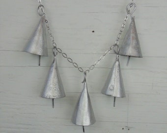 5 SILVER FAIRY Bells-Small 2" Triangle Cone Bells that Shimmer in the Light-For Door, Crafts, Gardens, Wind Chimes-Silver Chrome Spray