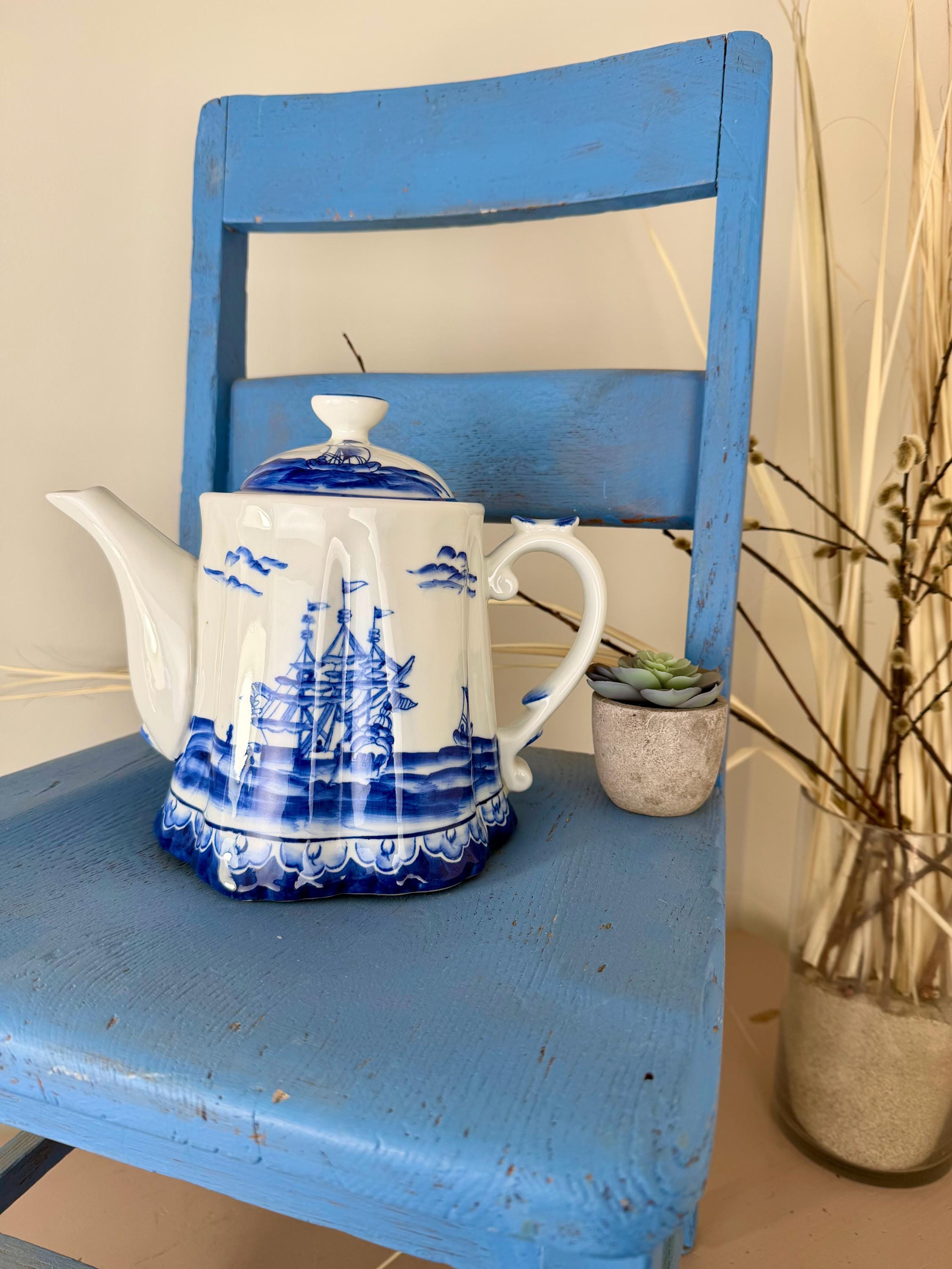 Vintage RARE Teapot-andrea by Sadek Blue & White Porcelain