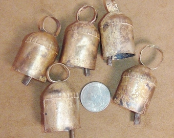ANGEL Bells-5 Handmade RUSTIC Gold- 1 3/4 Inch-Sheet Metal Bells-Great for Craft Projects-Make Wind Chimes, Wreaths, Door Bells