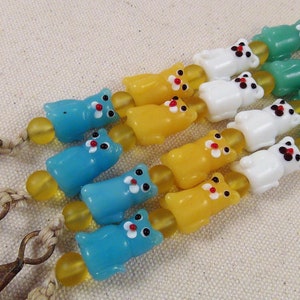 MEOW!  Kitty Cat WIND CHIME-Bead & Bell Hangings-Handmade w/ Glass Beads- Multi Color-Adorable Cat Face! Golden Brass Bell-Unique Decor