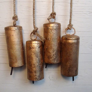 The PERFECT Wind Chime Bells! Long 3 3/4&quot;, brassy gold, melodic ring tone, gorgeous old world rustic look. Great for wreaths & ornaments