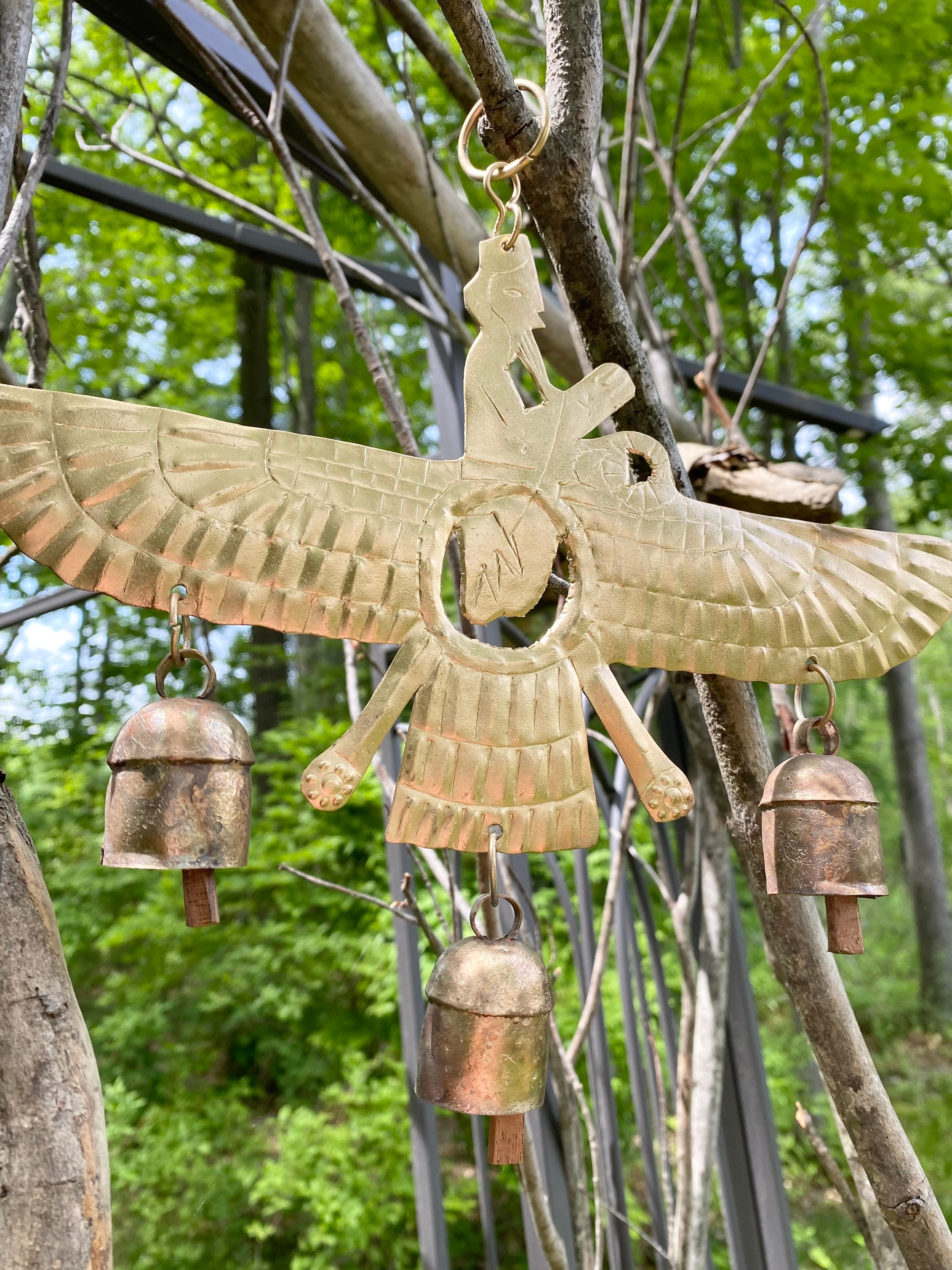 Egyptian Winged Disc Wind Chime with Rustic Bells Etsy