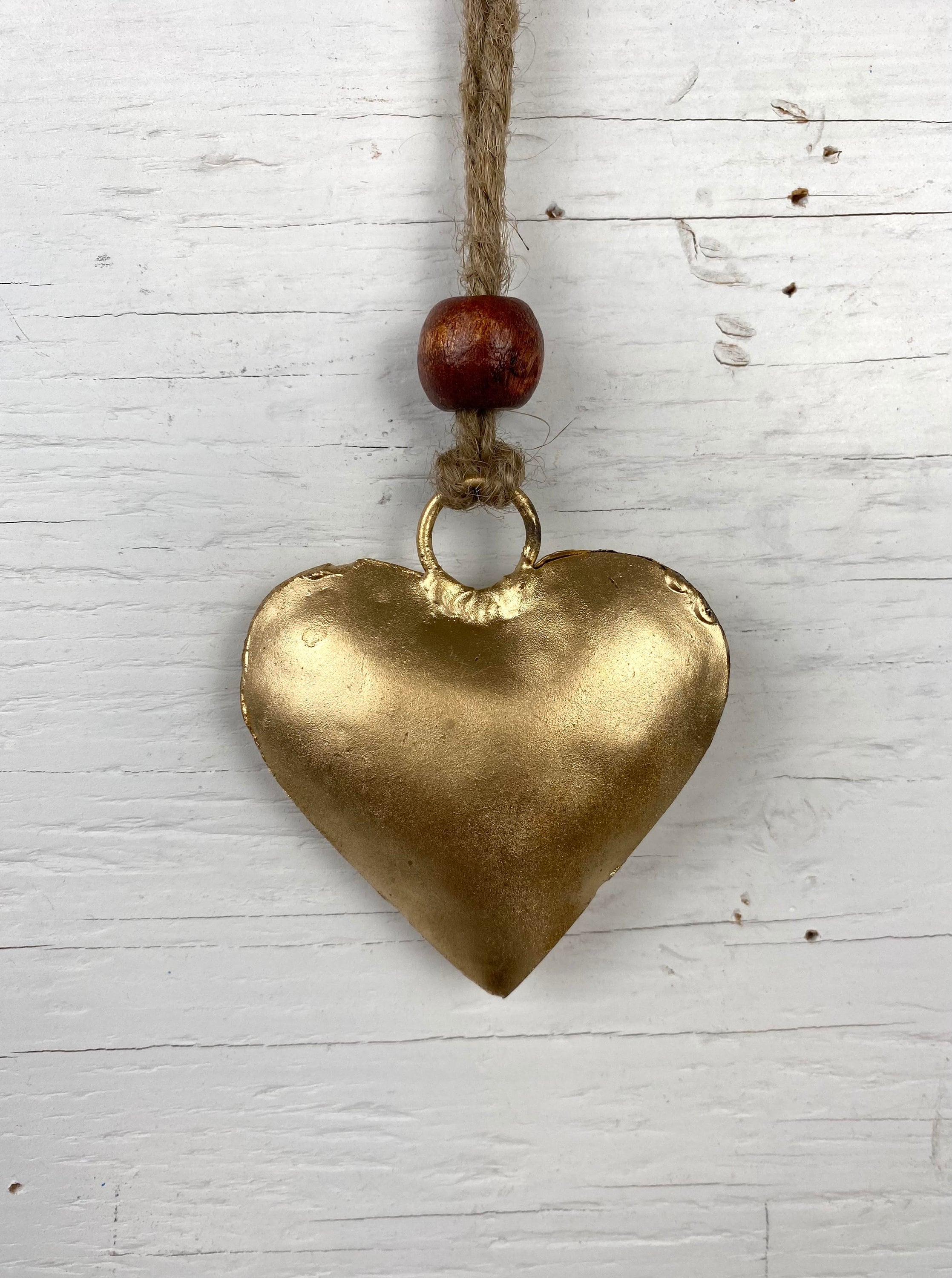 Puffed Gold Heart Decor with Rope and Wooden Bead Shining Etsy