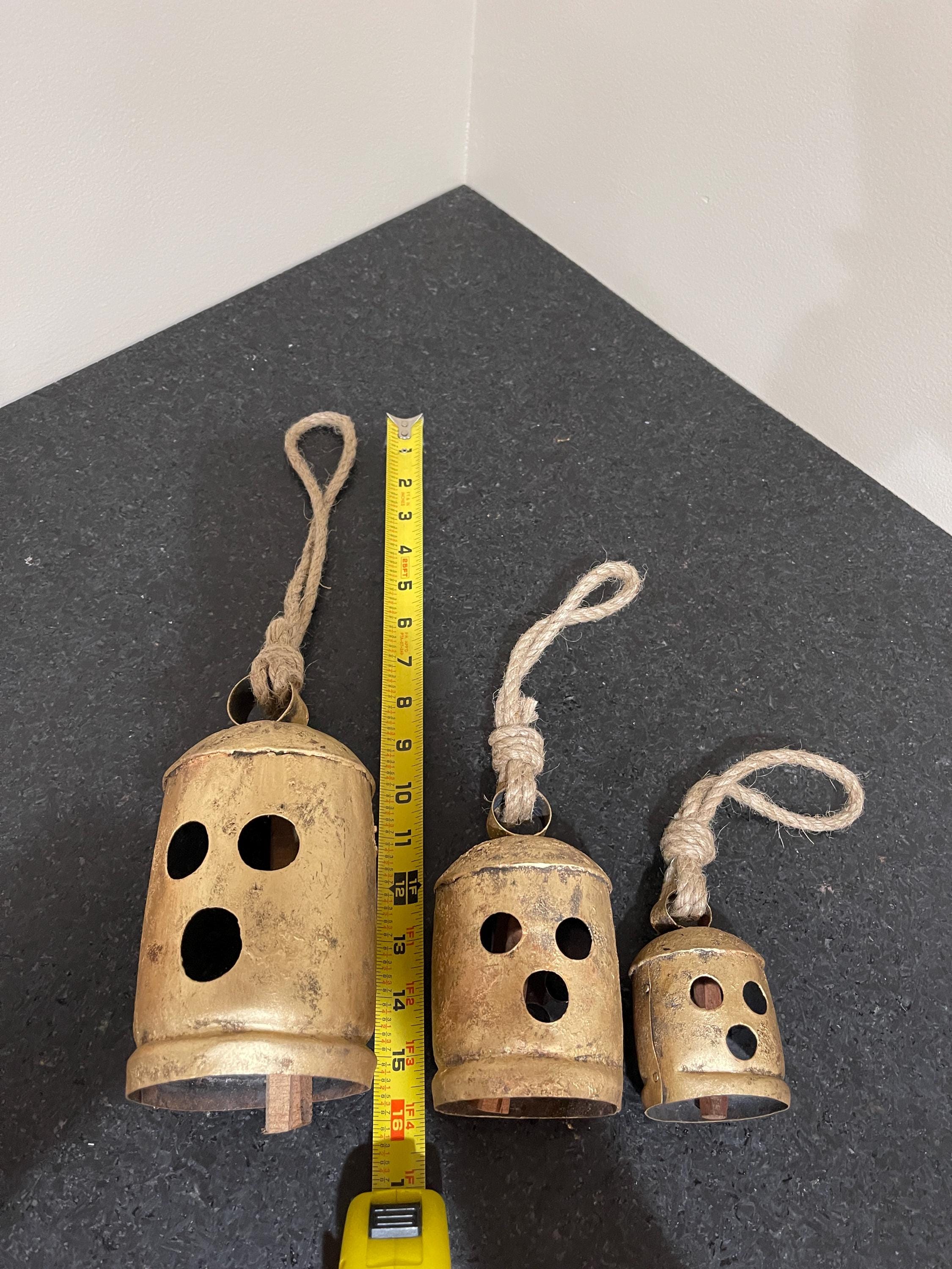 GHOST Bells - HALLOWEEN Spooky Face Rustic Gold Bells W/ Jute
