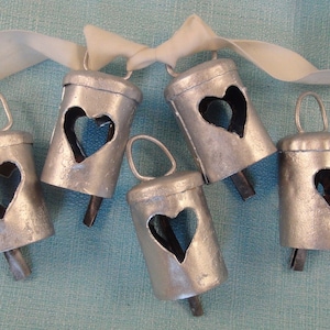 SILVER BELLS with HEART Cutouts- 2 1/4 Inch-Recycled Iron Metal Brass Bells-Great for Craft Projects-Make Wind Chimes