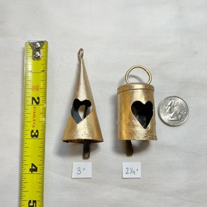 Bright GOLD Heart BELLS Gold Bells with HEART Cutouts 2 1/4 Inch-Recycled Iron Metal Bells-Great for Craft Projects-Make Wind Chimes image 2