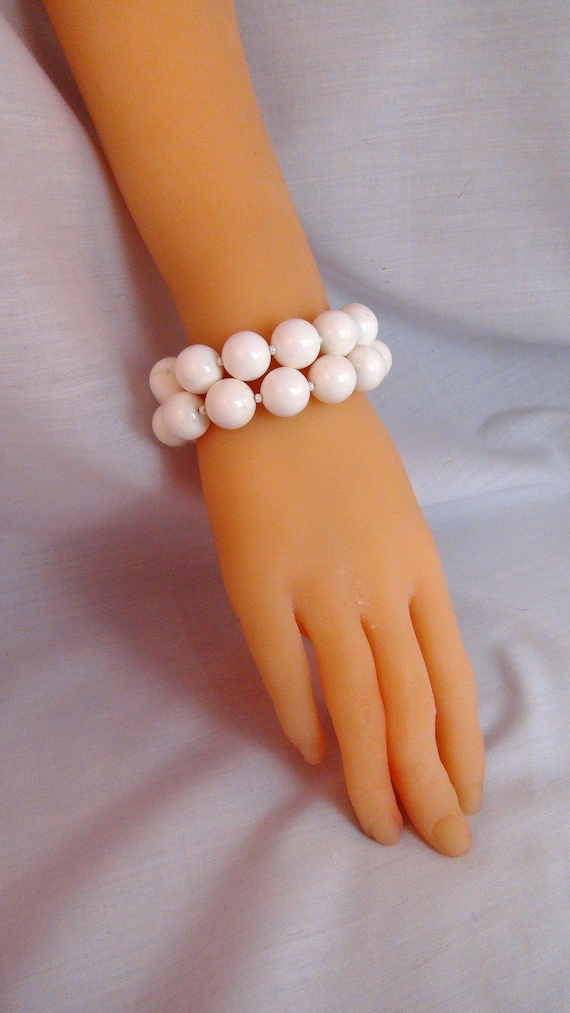 White Glass Bead Bracelets-A Beautiful Set of Larg