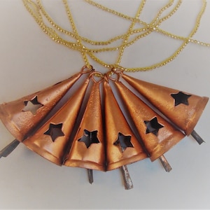 WIND CHIME BELLS - 3&quot; Bright Cone Copper w/Star Cut-Outs-Brass, Tin, Sheet Metal-Also For Weddings, Bridal Shower, Crafts, Angel Bells