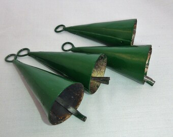 GREEN BELLS For Holiday Decoration-Festive Green 3" Bells for Christmas Wreaths, Trees, Doors-Green Painted Cone/Triangle Bells for Crafts