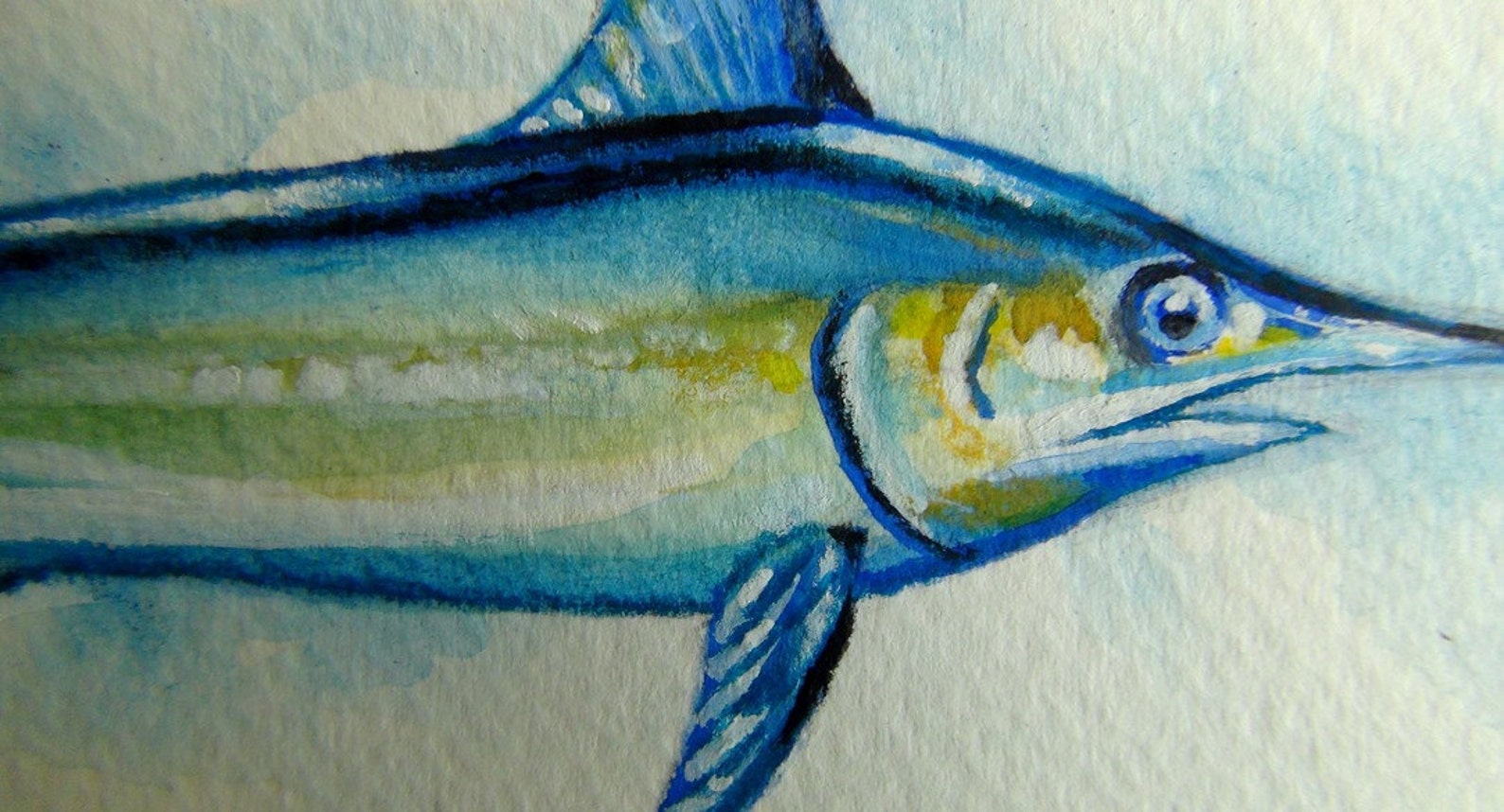 Swordfish Original Watercolor Painting Framedunique Sea Etsy
