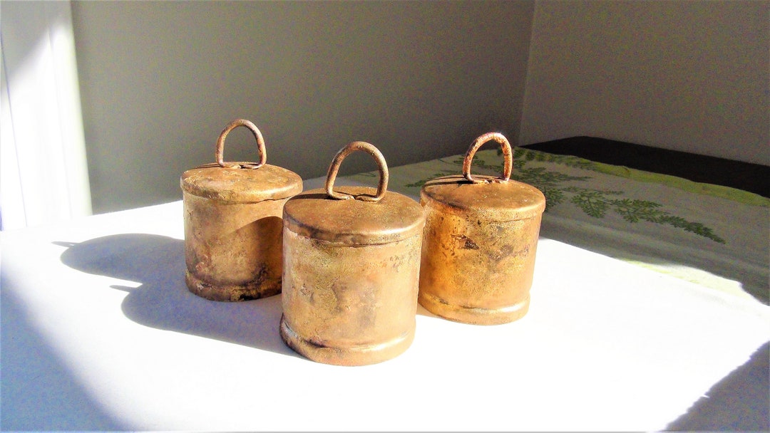 HOPE BELLS3 Rustic Gold 3 1/2 Fabulous Bells W/ Wooden Ringers for