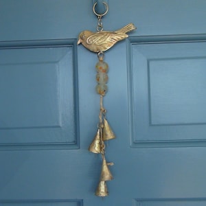 MUDDLE BEAD Bell or Door Chime-Bird, Beads & Bells are Beautiful Rustic Gold Decor-Our Speckled Muddle Beads are Adorable- Wind Chime