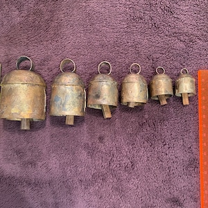 RUSTIC FARMHOUSE BELLS 5 Rough Hewn Gold Bells w/ Wooden Clappers in 6 Sizes Shabby Chic Cow Bells Xmas Tree, Holiday, Wedding Bells image 9