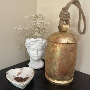 Rumble Bell - Large 12" Rustic Gold Bell with Rope Attached - Big Bell with Loud Sound for Events, Home Decor, Holiday Decor, Parties
