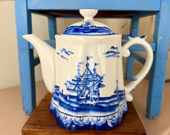 Vintage RARE Teapot-andrea by Sadek Blue & White Porcelain