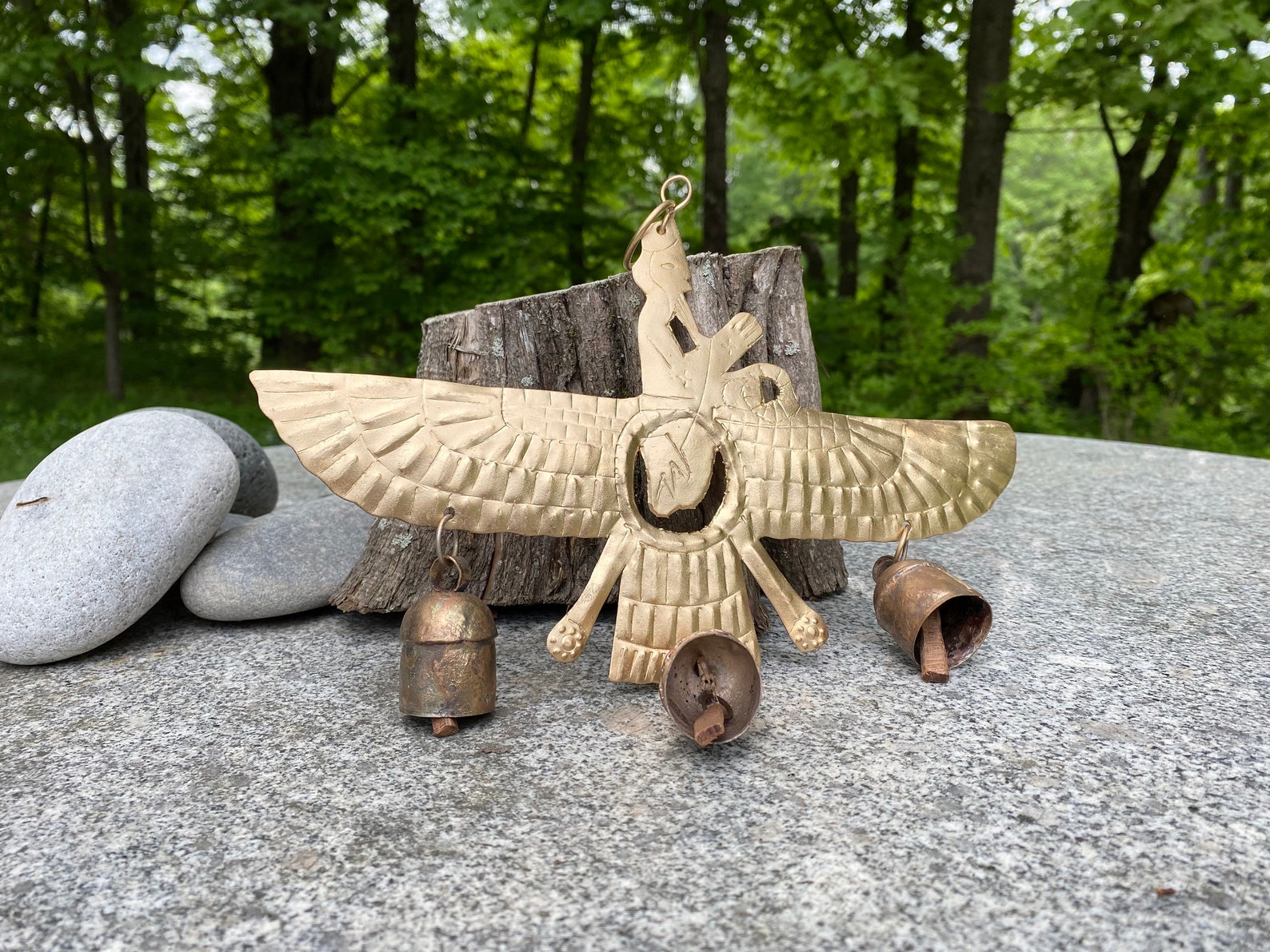 Egyptian Winged Disc Wind Chime with Rustic Bells Etsy