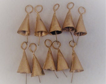 10 GOLD TINY Triangular Bells-With the Tinkling of a Fairy Song-So Sweet & Tiny-Handmade For Your Little Crafts, Doll House, Fairy Garden